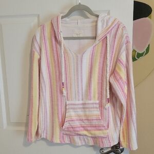 Southern Spirit womans pastel striped vneck with rope tie neck hoodie SzLG